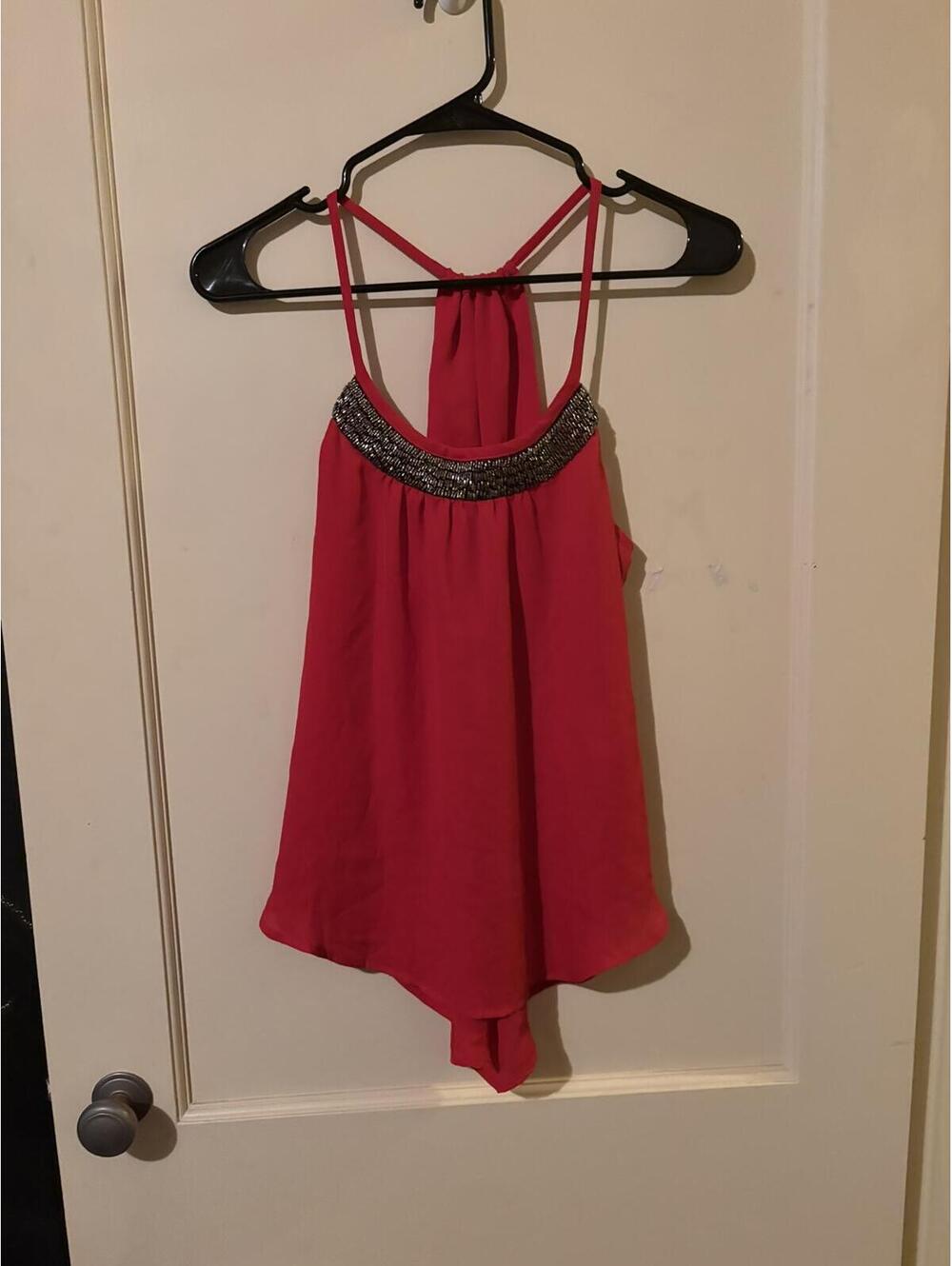 Takara Red Embellished Halter Top, Size S